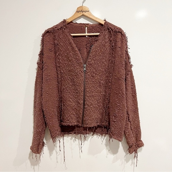Free People Jackets & Blazers - Free People Shaggy Shag Fringe Zip Jacket Blazer